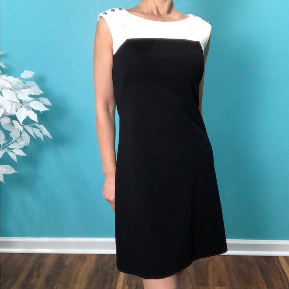 White House and Black Market Black & White Color block Sleeveless A Line Dress - Picture 2 of 9